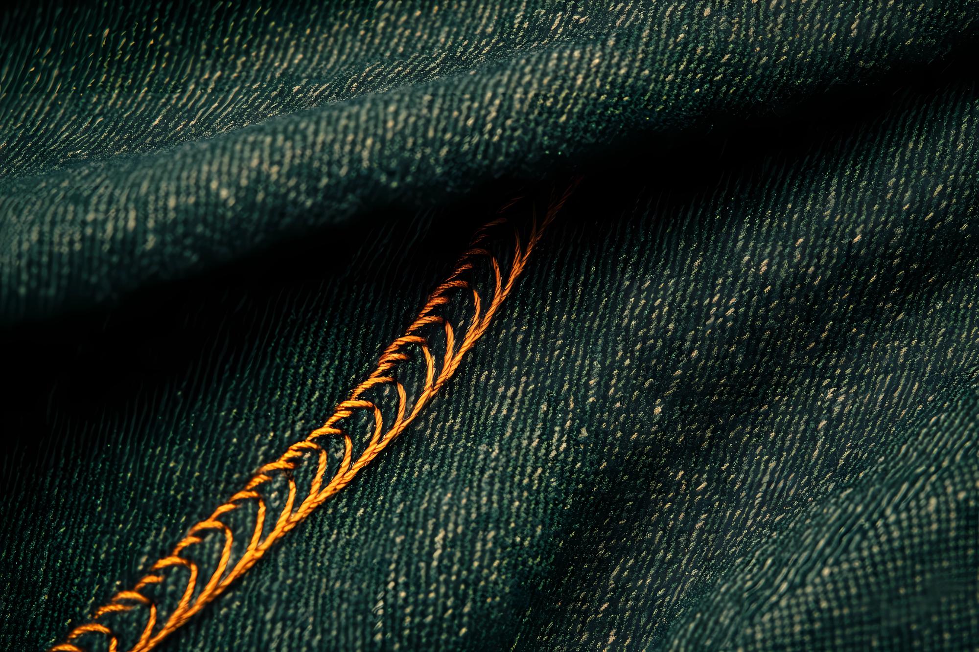 Detail of gold thread embroidery on dark fabric