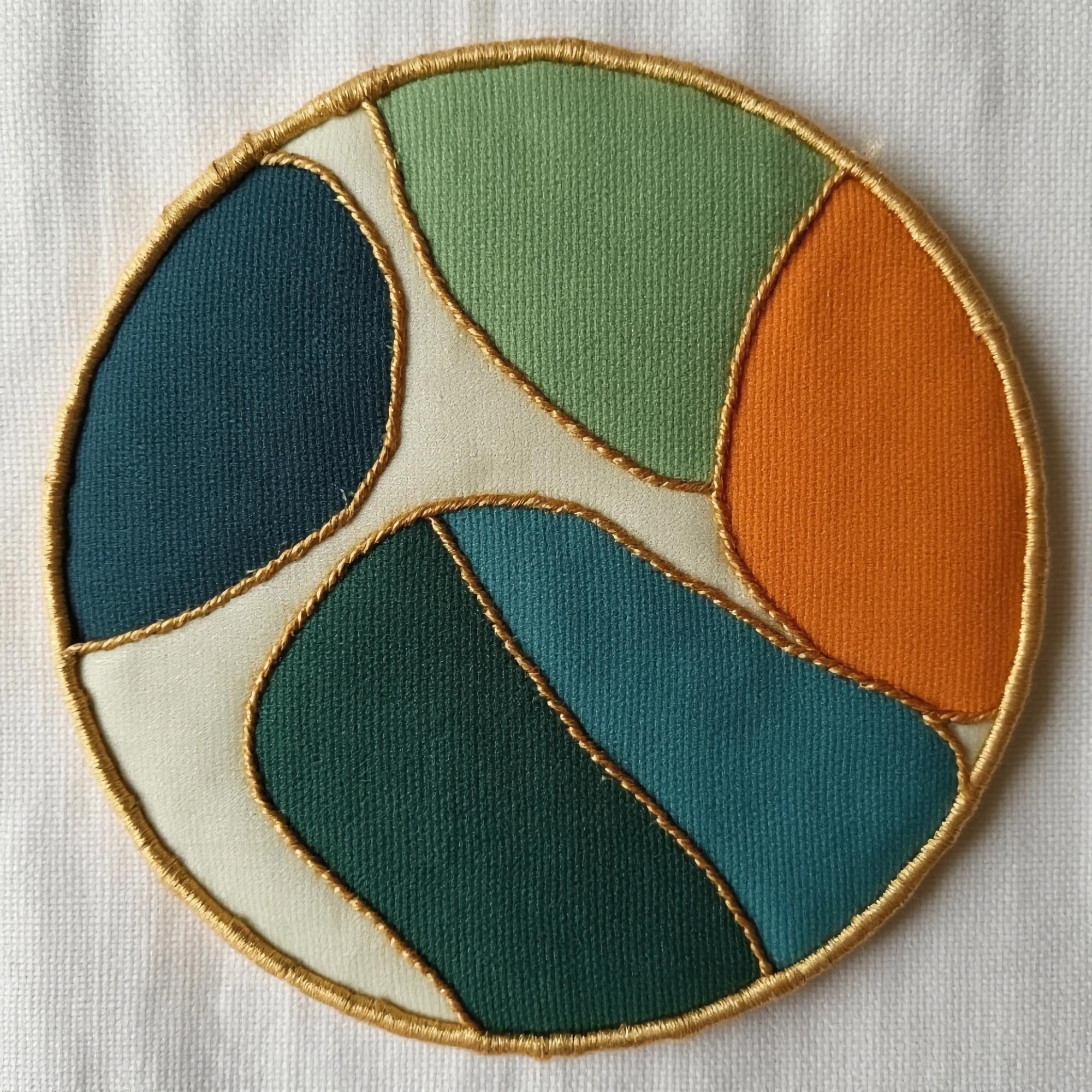 Three embroidered sample patches displayed on linen